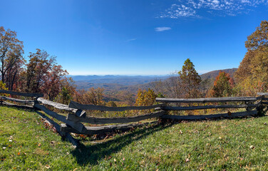 An overlook on the Blue Ridge Parkway in Boone, NC during the autumn fall color changing season.