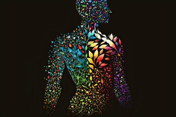 Body silhouette made out of colorful positive affirmations, concept of Self-empowerment and Self-confidence, created with Generative AI technology