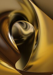 Golden thin metal plate swirling Abstract, dramatic, modern, luxurious and exclusive 3D rendering graphic design element background material.