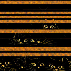 seamless black and yellow pattern with cats