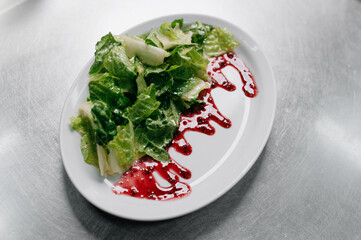 Vegetable salad cooking process. Food delivery concept