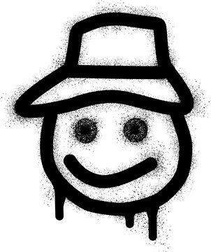 Smiling Face Emoticon Wearing Baseball Cap With Black Spray Paint