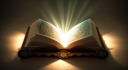Holy quran with rays. digital ai art
