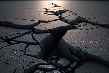 Cracked road concrete close up Earthquake. Generative AI