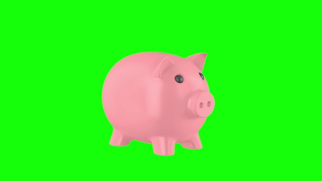 Pink piggy bank on green background. Isolated 3D render