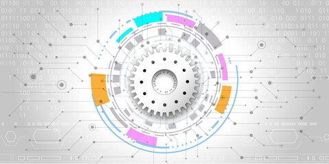 Obraz premium Gear wheel vector illustration technology concept. Abstract gear digital drawing white color background