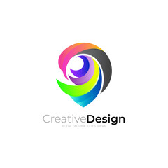 Peacock logo and location design combination, 3d colorful style