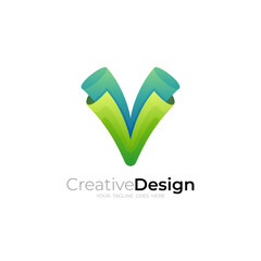 V icon template, simple design vector, green color