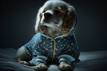 Ein Hund Im Pyjama Schalfanzug Generative AI