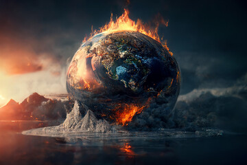 Der planet Brennt Klima Klimakatastrophe und der weltuntergang Generative AI - obrazy, fototapety, plakaty