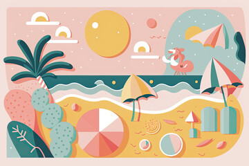 Beach generative ai illustration with soft pastel colors