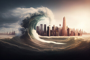 Umweltkatastrophe tsunami Stadt Generative AI