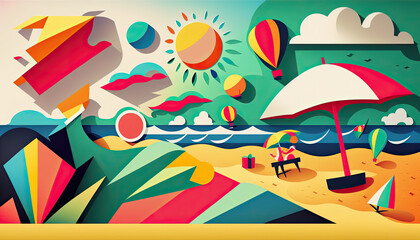 summer beach background vector generative ai colortful illustration