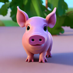 3d pink pig cartoon created with Generative AI