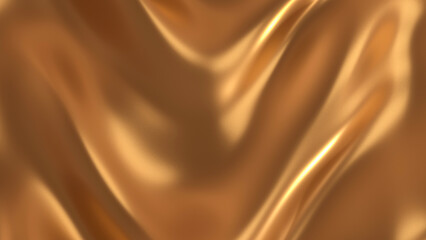 Fototapeta premium Metallic copper gold liquid luxury organic metal golden colors plastic 3d render abstract wavy background, pattern, elegant textile, macro carpet soft texture available in motion 4k