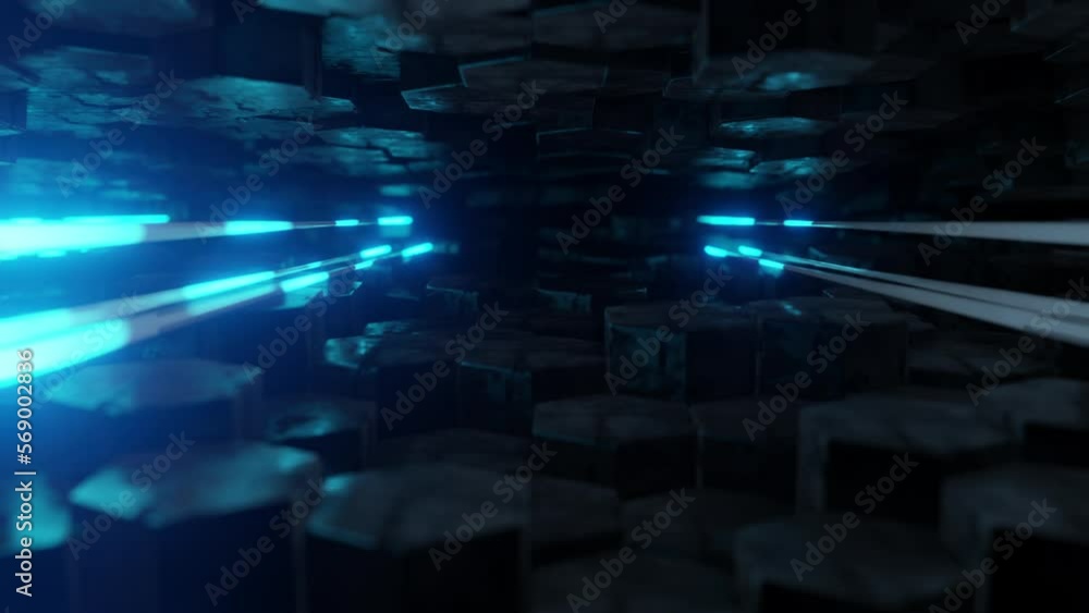 Aufkleber futuristic hexagon background. abstract blue hexagonal pattern. moving neon light. data stream visua