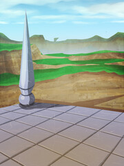 Outdoor Arena with Stone Column and Tiles Illustration Concept Art