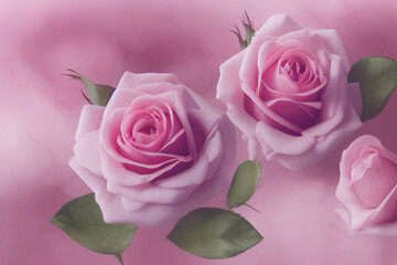 two beautiful pink rose flowers in full bloom and buds isolated over a transparent background, design element for Valentine's Day or fragrance / cosmetics / essential oil themed layouts