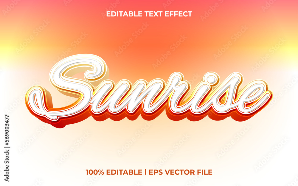 Fototapete sunrise 3d text effect and editable text, template 3d style use for business tittle