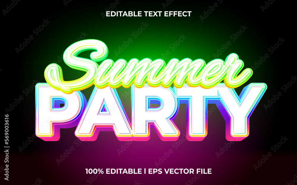 Poster Summer party 3d text effect and editable text, template 3d style use for business tittle