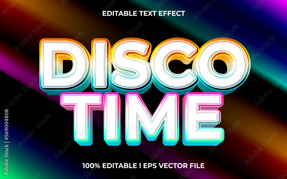 Poster disco time 3d text effect and editable text, template 3d style use for business tittle