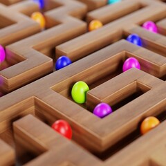 colorful easter eggs in brown maze 3d illustration
