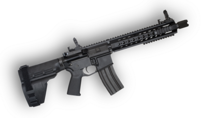 Assault rifle with a stablizing brace and shadow