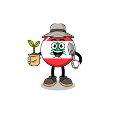 Illustration of lebanon flag cartoon holding a plant seed