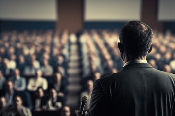 Fototapeta premium Inspiring Leadership: Dynamic Speaker Captivates Audience at Business Conference