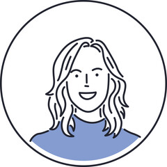 Vector illustration of a woman avatar, lines style, modern and cute, with normal and happy expression