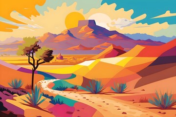 Naklejka na ściany i meble colorful illustration desert scenery in pop art style made with Generative AI