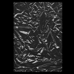 Wrinkled plastic wrap texture on a black background wallpaper.  Royalty high-quality free stock photo image of realistic plastic wrap for overlay, copy space and photo effect. Wrinkled plastic surface