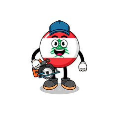 Cartoon Illustration of lebanon flag as a woodworker