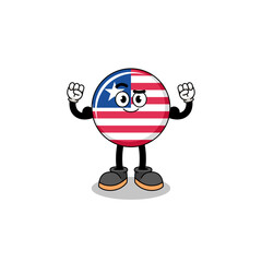 Mascot cartoon of liberia flag posing with muscle