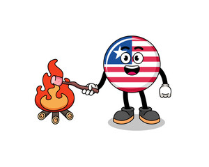 Illustration of liberia flag burning a marshmallow