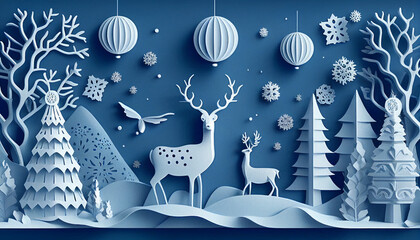 Christmas background with reindeer gift boxes snowflake. Generative AI