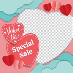 Valentine's square banner design template.  background with love line frame. Usable for social media post, greeting card, banner, and web ad.