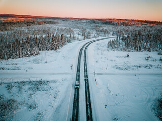 Fototapeta na wymiar The Areal view of Fairbanks Alaska with railroad and road with car