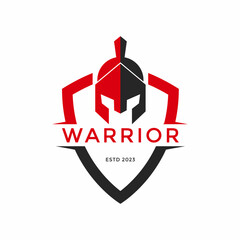 shield and helmet of the Spartan warrior symbol, emblem. Spartan helmet logo, vector illustration of spartan shield and helm, Spartan Greek gladiator helmet armor flat vector icon