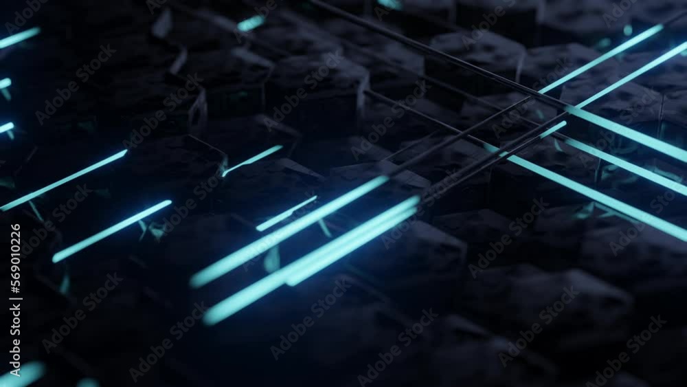 Aufkleber futuristic hexagon background. abstract blue hexagonal pattern. moving neon light. data stream visua