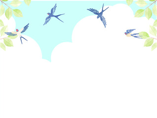 燕と新緑と空のフレーム