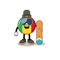 Mascot cartoon of mali flag snowboard player