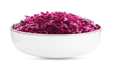 Obraz na płótnie Canvas Bowl with tasty red cabbage sauerkraut isolated on white