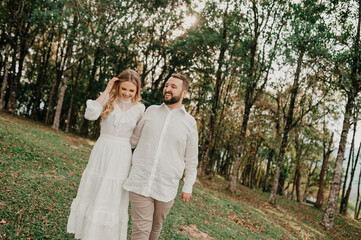 Couple love in the field romantic