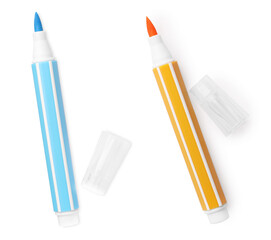 Two bright colorful markers on white background