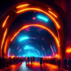 underground tunnel at sci-fi neon city , generative art by A.I.