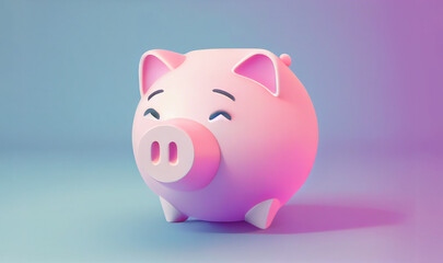 Pink piggy bank on neon lights background. Generative AI.