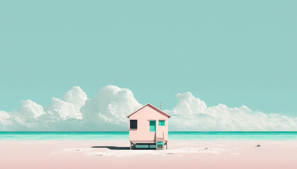 Fototapeta premium Pastel colors of tropical beach drawing background. Summer holiday and travel vacation concept. Generative AI