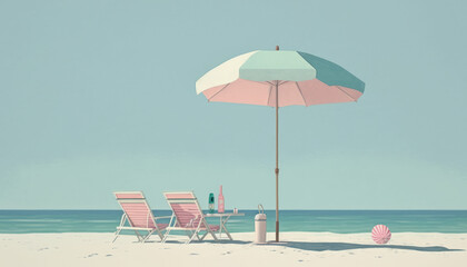 Pastel colors of tropical beach drawing background. Summer holiday and travel vacation concept. Generative AI