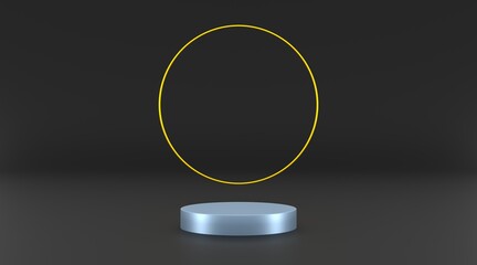 3d illustration render blue platform and gold circle with black background
